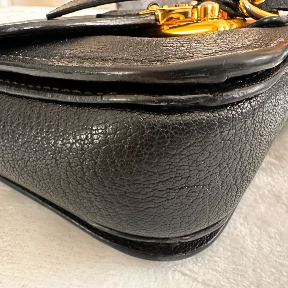 Miu Miu Black Leather Crossbody Bag with Gold Logo